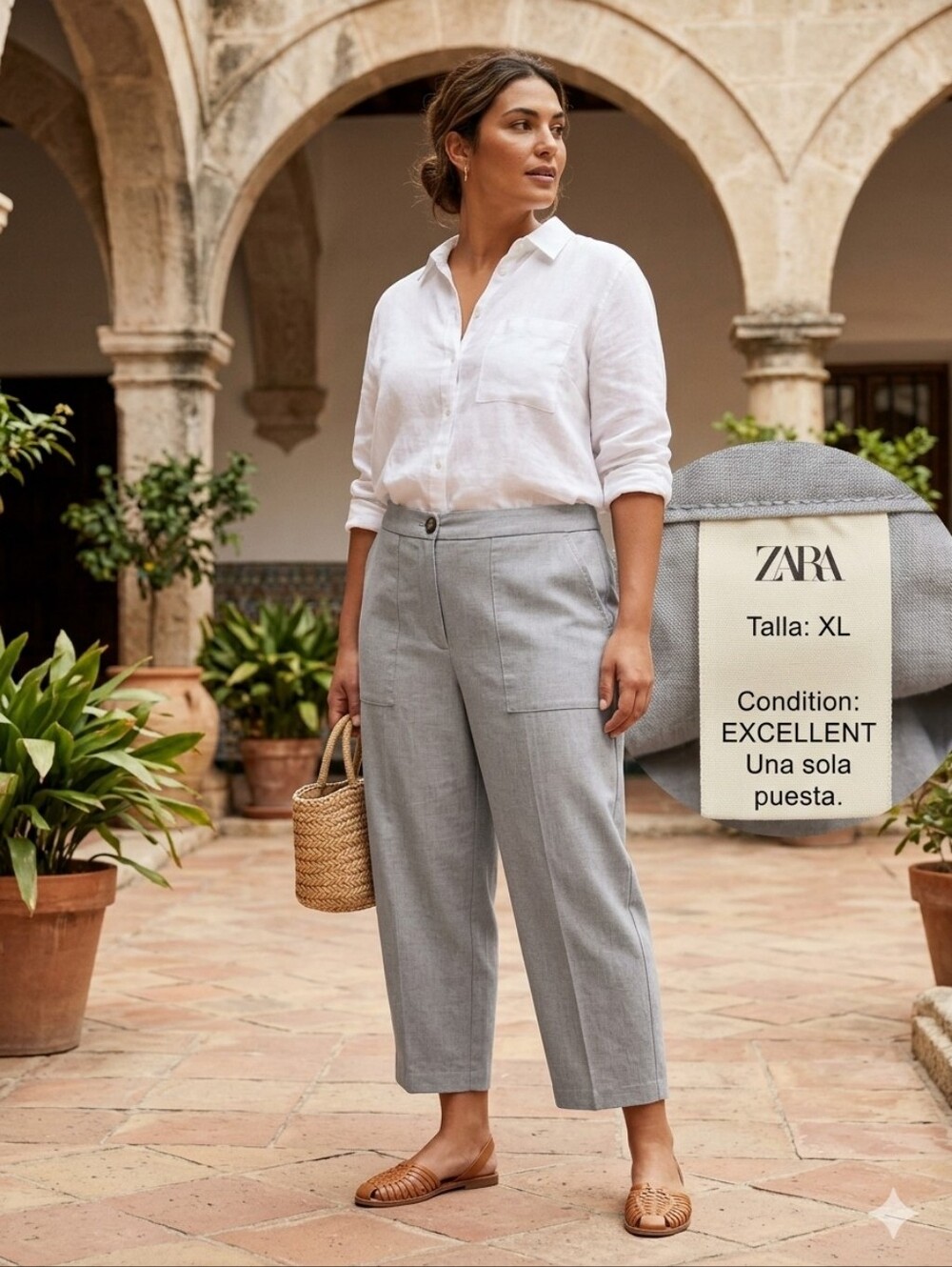 ZARA Gray High-Waisted Crop Pants Trouser with Patch Pockets XL